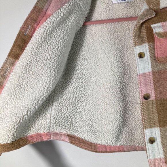 Girls Old Navy Buffalo Plaid Shacket Pink Tan 4T Polyester Acrylic Nylon Wool Ot - Picture 4 of 8